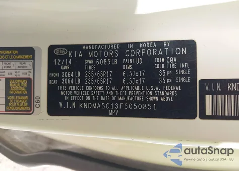 2015 Kia Sedona L from USA, damaged, VIN KNDMA5C13F6050851
